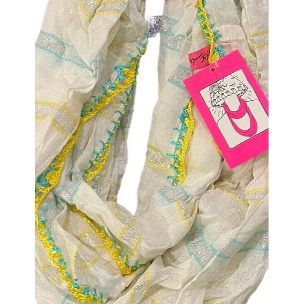 Betsey Johnson Infinity Scarf Shrug Crocheted Edges Silver Metallic Aqua NWT